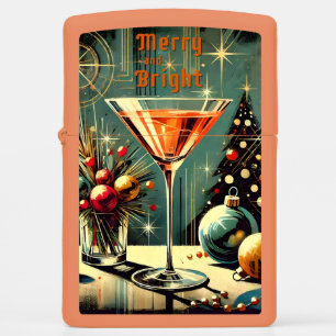 Retro 50s Merry & Bright Christmas Martini Zippo Lighter