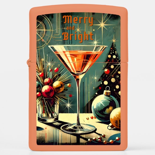 Retro 50s Merry & Bright Christmas Martini Zippo Lighter (Front)
