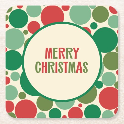 Retro 50s Mid Century Dotted Merry Christmas Square Paper Coaster