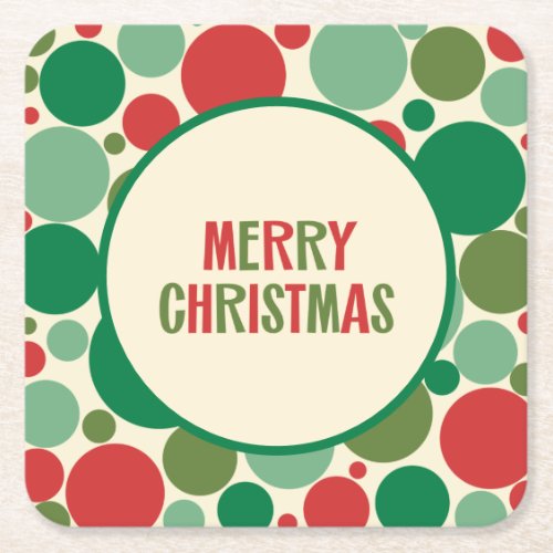 Retro 50s Mid Century Dotted Merry Christmas Square Paper Coaster