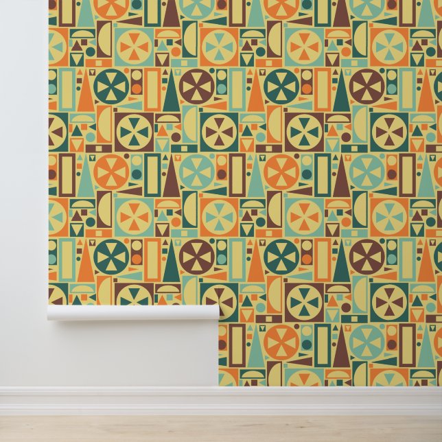 Retro 50s Mid-Century Modern Abstract Geometric Wallpaper (Application)