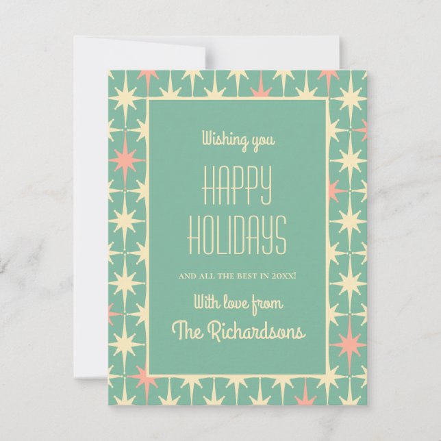 Retro 50s Mid Century Modern Atomic Personalized  Holiday Card (Front)