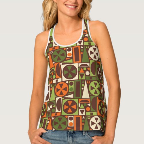 Retro 50s Mid_Century Modern Geometric Brown Tank Top