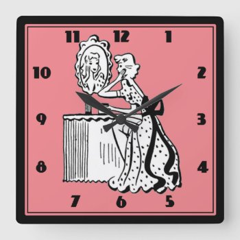 Retro 50s Mid-century Modern Ladies Boudoir Square Wall Clock by Angharad13 at Zazzle