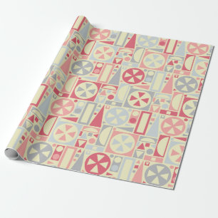 Retro 50s Mid-Century Modern Pink Geometric Wrapping Paper
