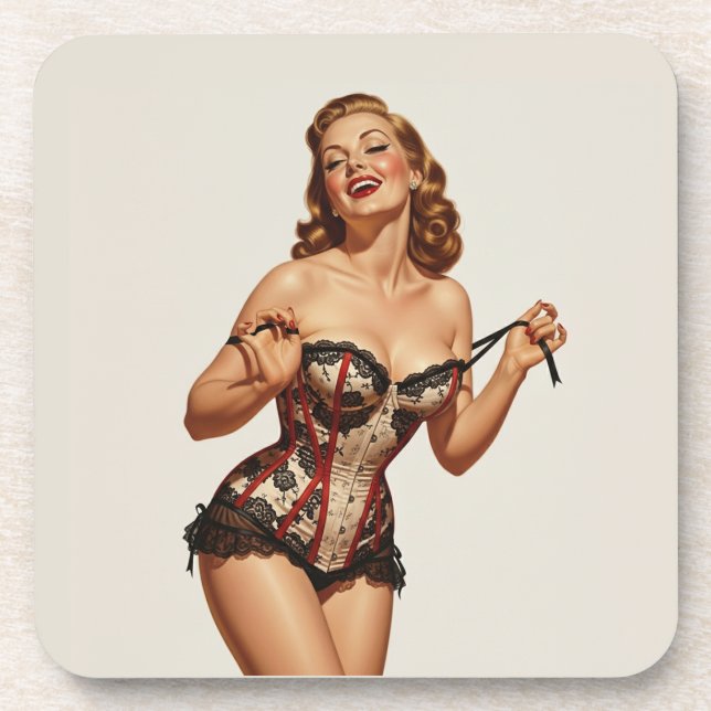 Retro 50's Pin-up Beauty Beverage Coaster (Front)