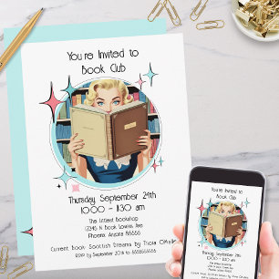 Retro 50s Pink Teal Aqua Book Club Funny Custom Invitation