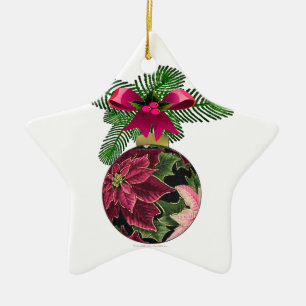 Retro 50s Poinsettia Burgundy Ornament