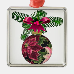 Retro 50s Poinsettia Burgundy Ornament