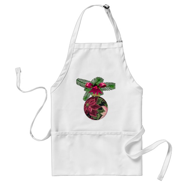Retro 50s Poinsettia Burgundy Ornament Adult Apron (Front)