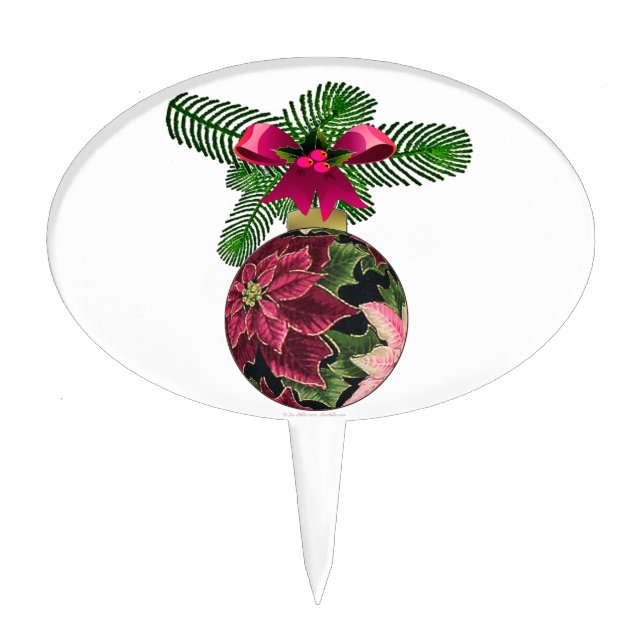 Retro 50s Poinsettia Burgundy Ornament Cake Topper (Front)