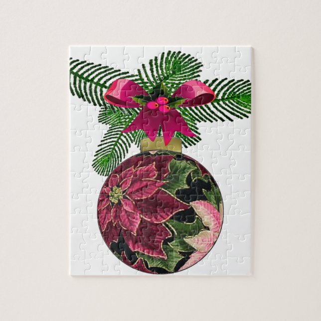 Retro 50s Poinsettia Burgundy Ornament Jigsaw Puzzle (Vertical)