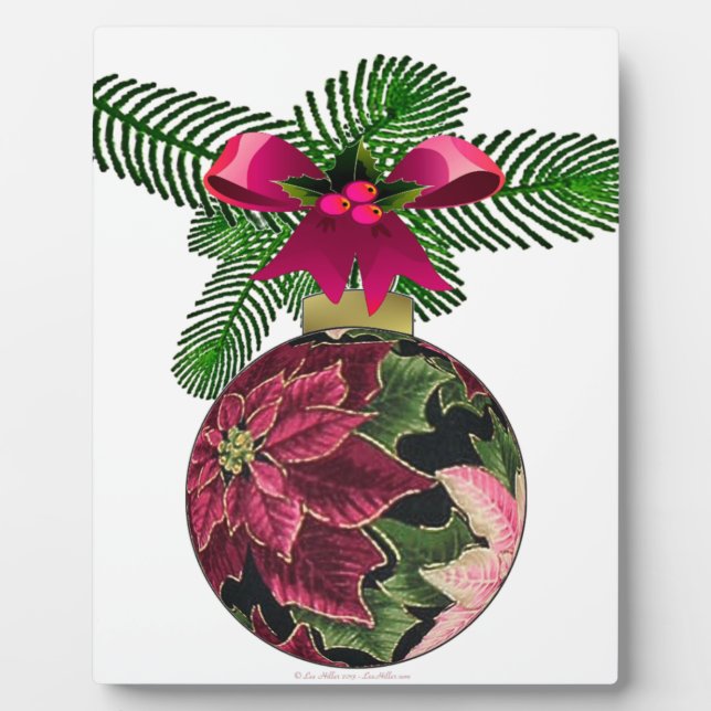 Retro 50s Poinsettia Burgundy Ornament Plaque (Front)