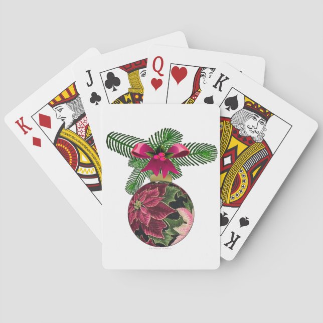Retro 50s Poinsettia Burgundy Ornament Poker Cards (Back)