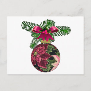 Retro 50s Poinsettia Burgundy Ornament Postcard