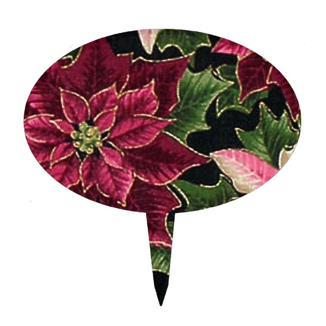 Retro 50s Poinsettia Burgundy Pink Cake Topper (Front)