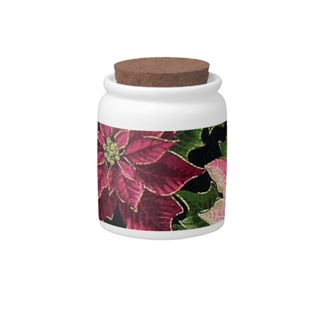 Retro 50s Poinsettia Burgundy Pink Candy Jar (Front)