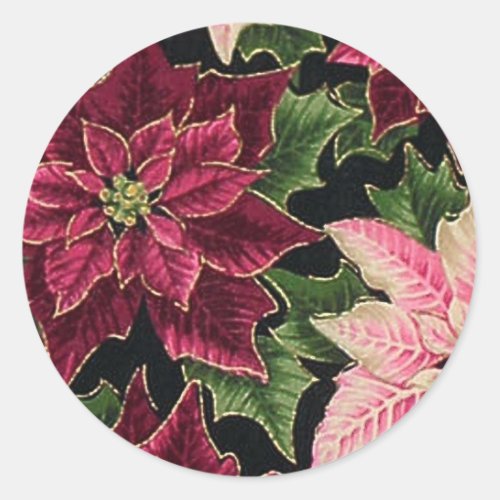 Retro 50s Poinsettia Burgundy Pink Classic Round Sticker