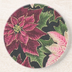 Retro 50s Poinsettia Burgundy Pink Coaster