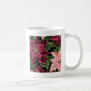 Retro 50s Poinsettia Burgundy Pink Coffee Mug