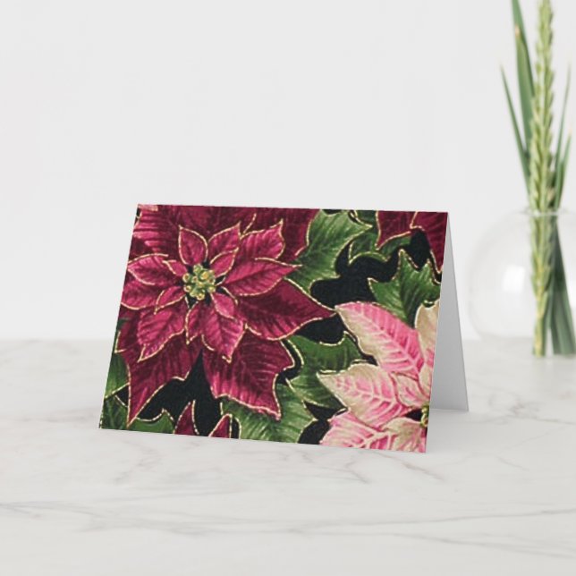 Retro 50s Poinsettia Burgundy Pink Holiday Card (Front)