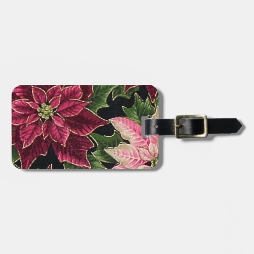 Retro 50s Poinsettia Burgundy Pink Luggage Tag