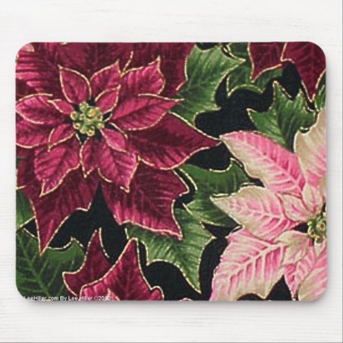 Retro 50s Poinsettia Burgundy Pink Mouse Pad