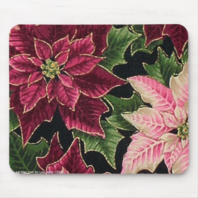 Retro 50s Poinsettia Burgundy Pink Mouse Pad (Front)