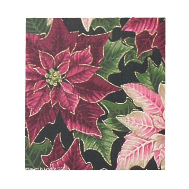 Retro 50s Poinsettia Burgundy Pink Notepad (Front)