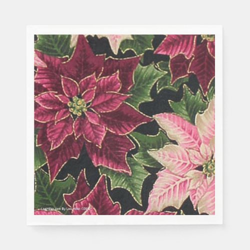 Retro 50s Poinsettia Burgundy Pink Paper Napkins