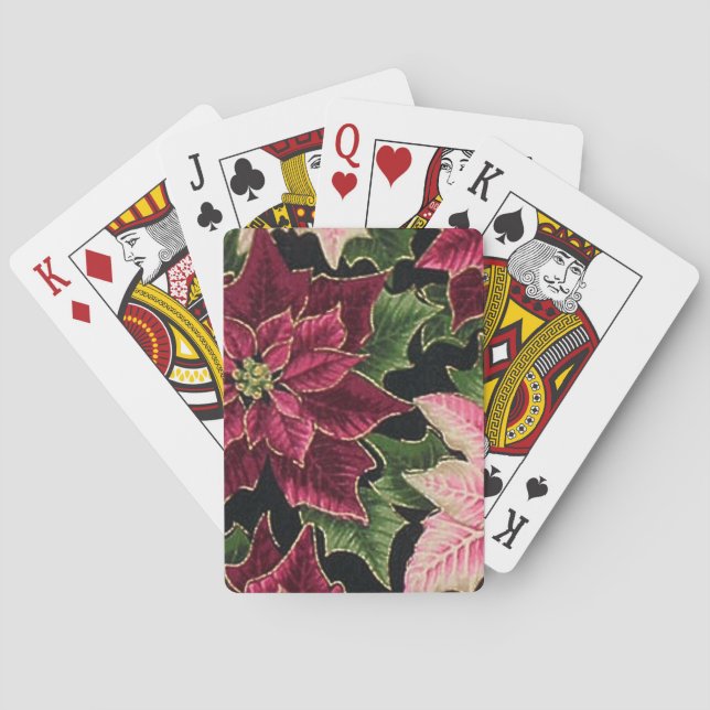 Retro 50s Poinsettia Burgundy Pink Poker Cards (Back)