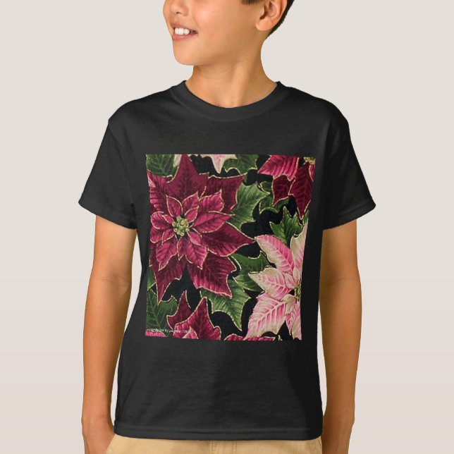 Retro 50s Poinsettia Burgundy Pink T-Shirt (Front)