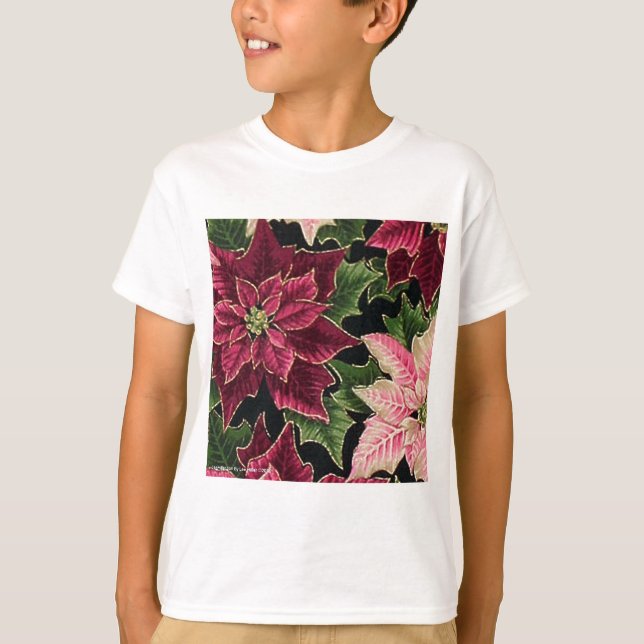 Retro 50s Poinsettia Burgundy Pink T-Shirt (Front)