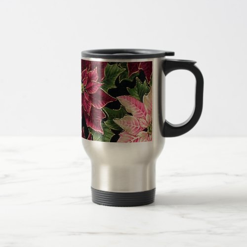 Retro 50s Poinsettia Burgundy Pink Travel Mug