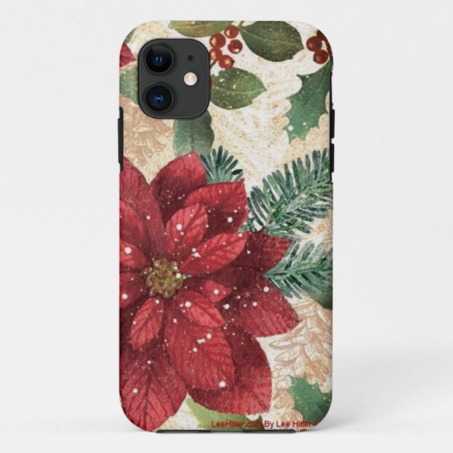 Retro 50s Poinsettia Red Green Cream Case-Mate iPhone Case (Back)