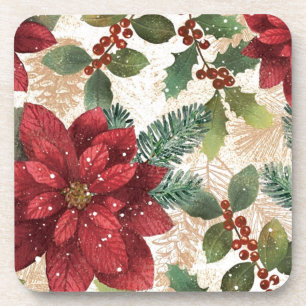 Retro 50s Poinsettia Red Green Cream Coaster