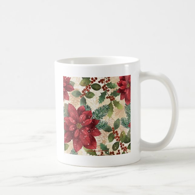 Retro 50s Poinsettia Red Green Cream Coffee Mug (Right)