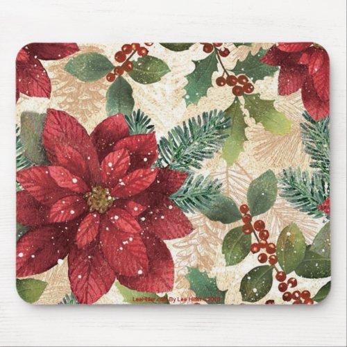 Retro 50s Poinsettia Red Green Cream Mouse Pad