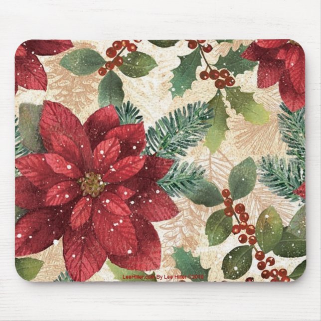 Retro 50s Poinsettia Red Green Cream Mouse Pad (Front)