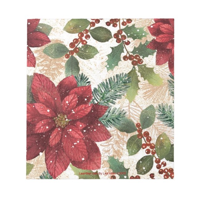 Retro 50s Poinsettia Red Green Cream Notepad (Front)