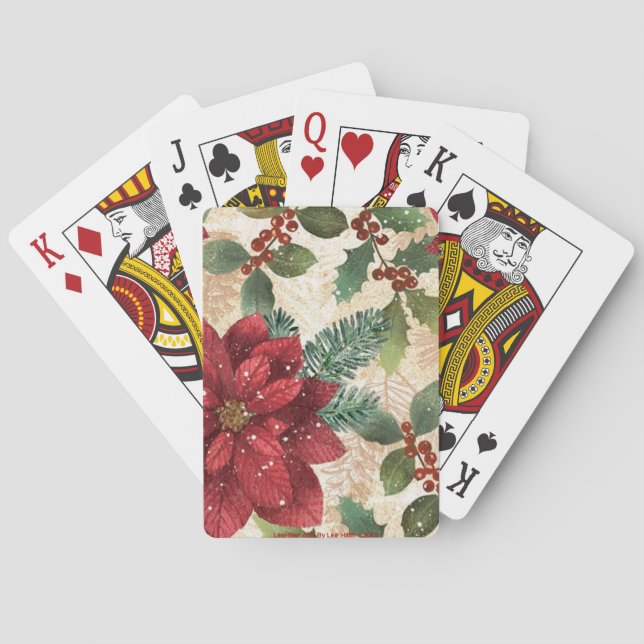 Retro 50s Poinsettia Red Green Cream Poker Cards (Back)