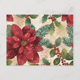 Retro 50s Poinsettia Red Green Cream Postcard