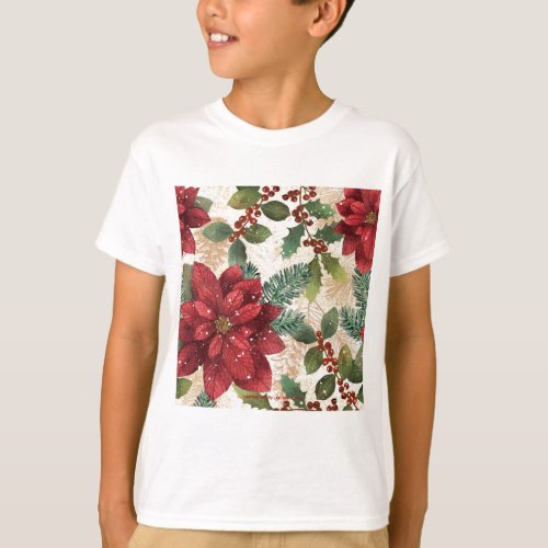 Retro 50s Poinsettia Red Green Cream T_Shirt