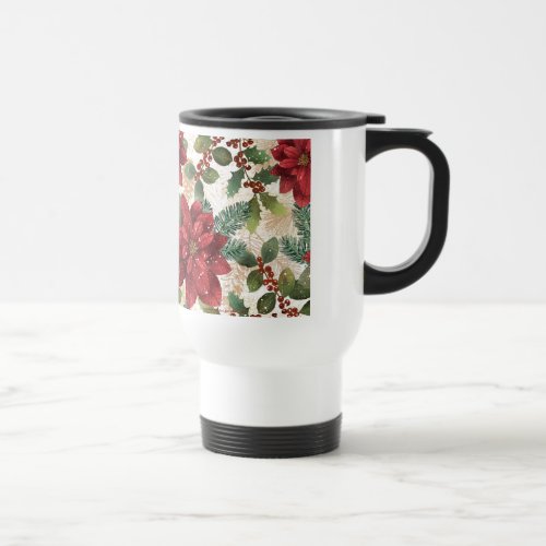 Retro 50s Poinsettia Red Green Cream Travel Mug