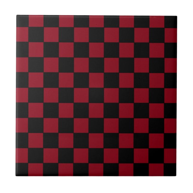 Retro 50s Red & Black Checkerboard Decorator Tile (Front)