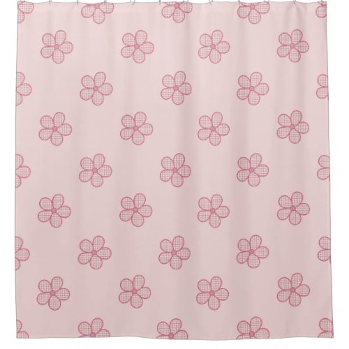 Retro 50s Rose Pink Plaid Flowers Mid_Century Mod Shower Curtain