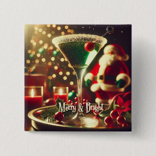 Retro 50s Santa Christmas Green Martini Button
