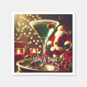 Retro 50s Santa Christmas Green Martini Napkins