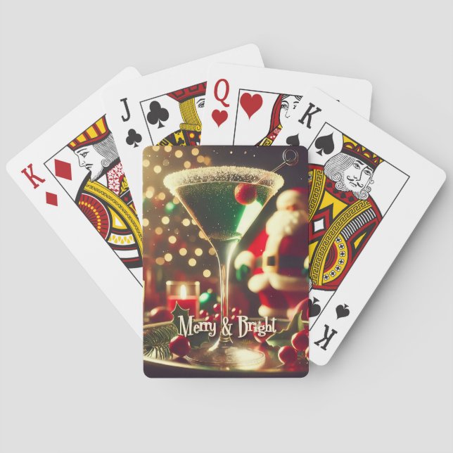 Retro 50s Santa Christmas Green Martini Poker Cards (Back)