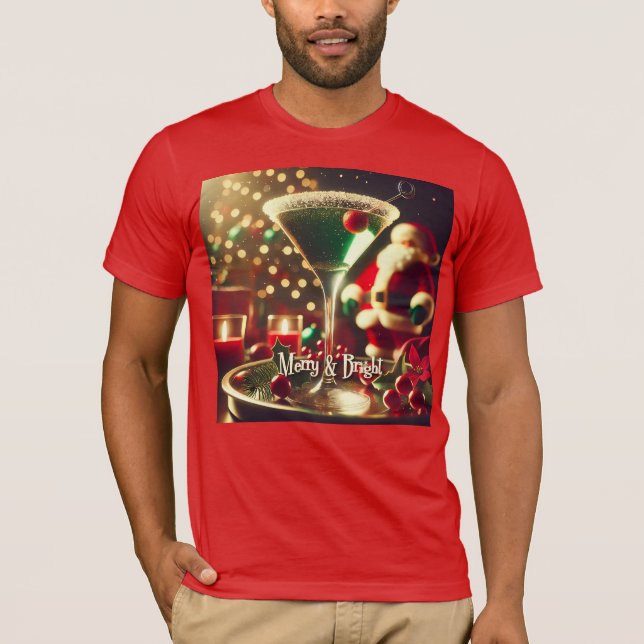 Retro 50s Santa Christmas Green Martini T-Shirt (Front)